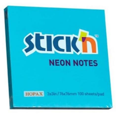 Karteczki samoprzylepne Stick'n 76x76mm, 100szt niebieskie neonowe